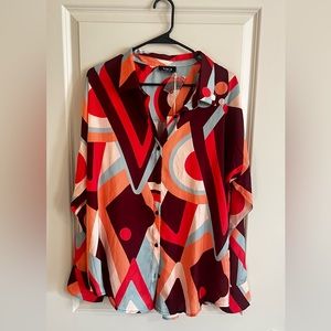 Abstract Pattern Multi Color Button Down Blouse Size XL NWT